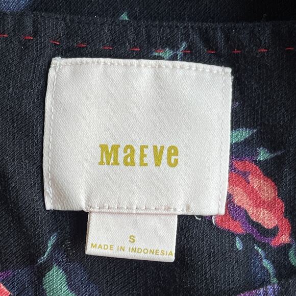 Maeve Blouse Womens Small Black Floral Linen Blend Long Sleeve Boho Top Shirt - Picture 4 of 11